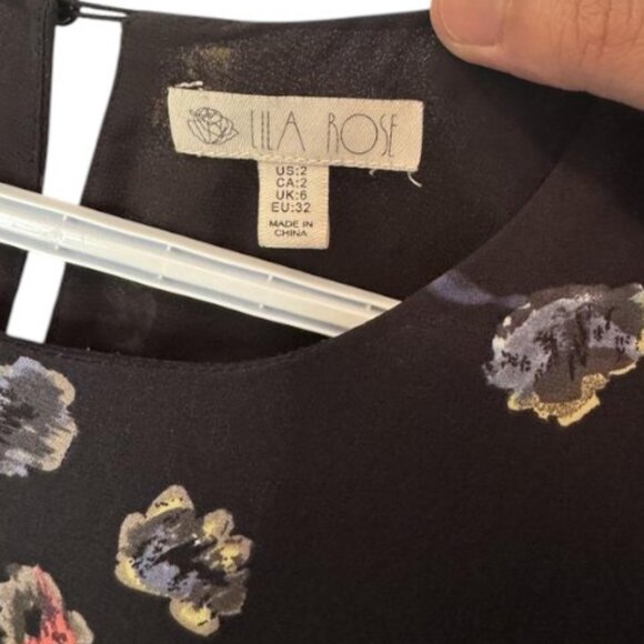 Lila Rose navy blue floral long sleeve ruffle dress size 2 - Picture 7 of 8